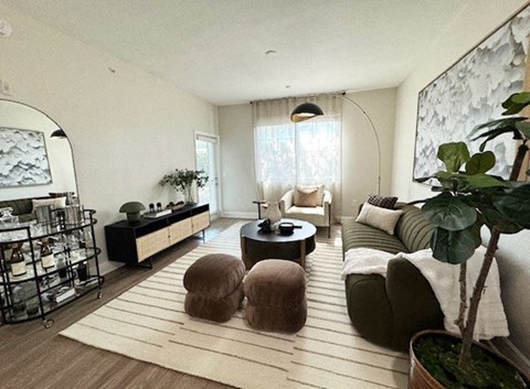 a living room with a couch and a table